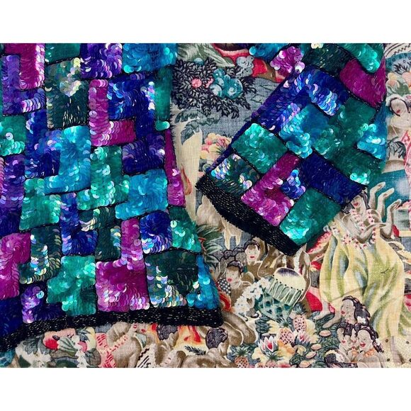 Vtg 80s Stenay Sequin Beaded Multi Colored Black Cardigan Sweater Jacket Sz M/L - Picture 7 of 8